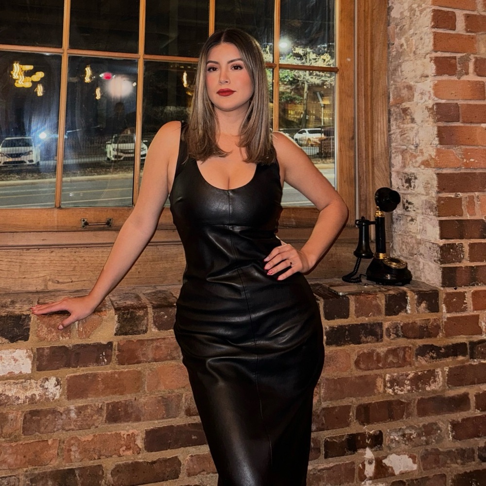 Zara Black Faux Leather Midi Dress